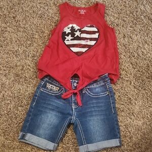 Jean Shorts & USA Heart Tank